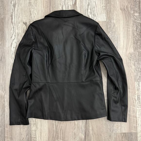 Alfani Women’s Black Faux Leather Zip Front Jacket Size Small Sleek Moto Style - Picture 2 of 12